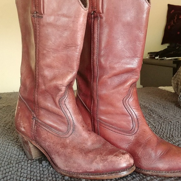 Shoes - Vintage Leather Cowboy Boots high heels